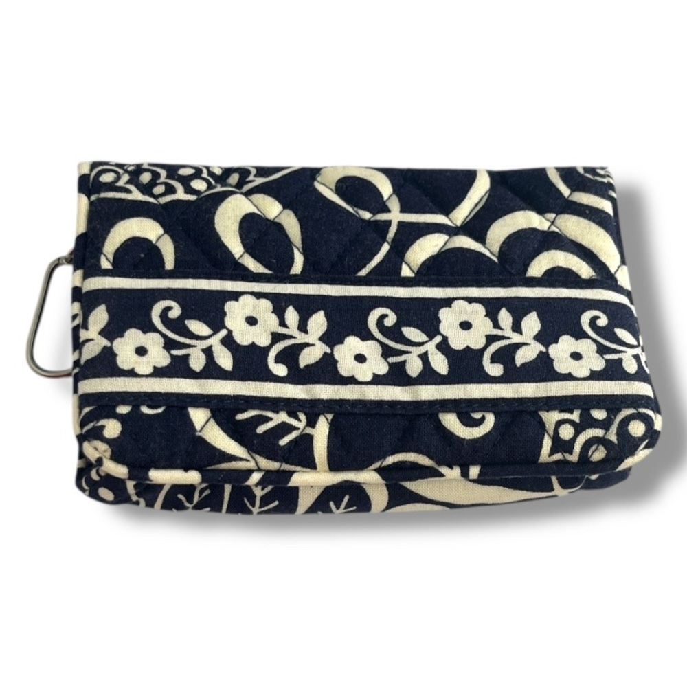 Vera Bradley One For The Money Wallet Clutch Key Chain Twirly Birds Blue Floral